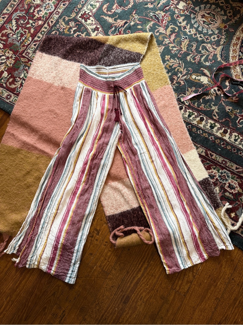 Striped Wide-Leg Linen Blend Pants - Pink Multi